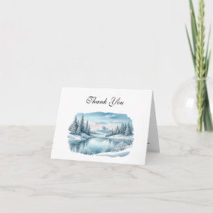 Cartão De Agradecimento Snowy Mountain Winter Lake Wedding