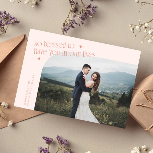 Cartão De Agradecimento So Blessed Peach Wedding Photo (Criador carregado)