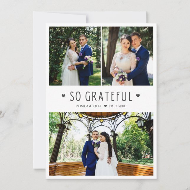 Cartão De Agradecimento So Grateful Modern Wedding Photo Thank You Card (Frente)