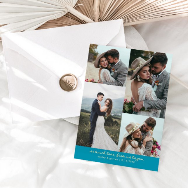 Cartão De Agradecimento So Much Love Elegant Wedding Photo Aqua Blue (Criador carregado)