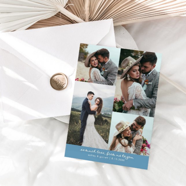 Cartão De Agradecimento So Much Love Elegant Wedding Photo Denim Blue (Criador carregado)