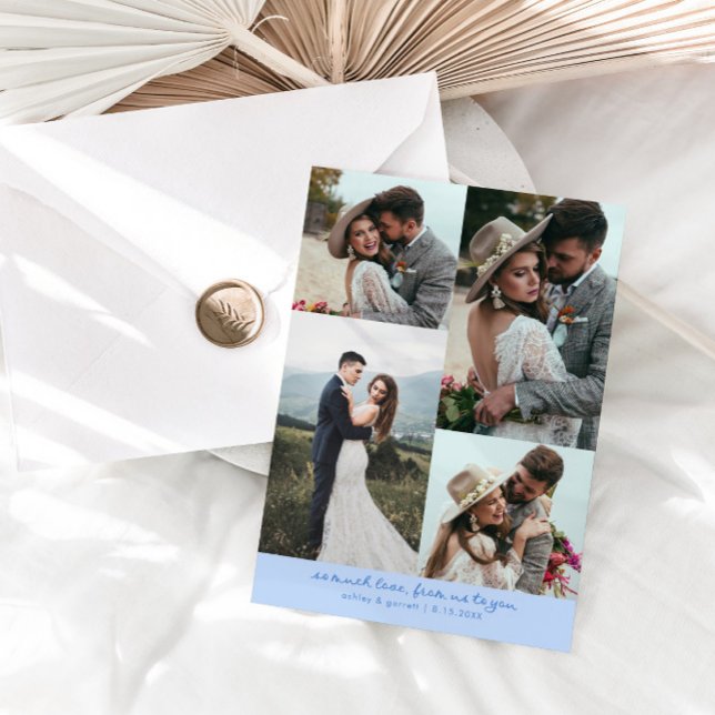 Cartão De Agradecimento So Much Love Elegant Wedding Photo Icy Blue (Criador carregado)