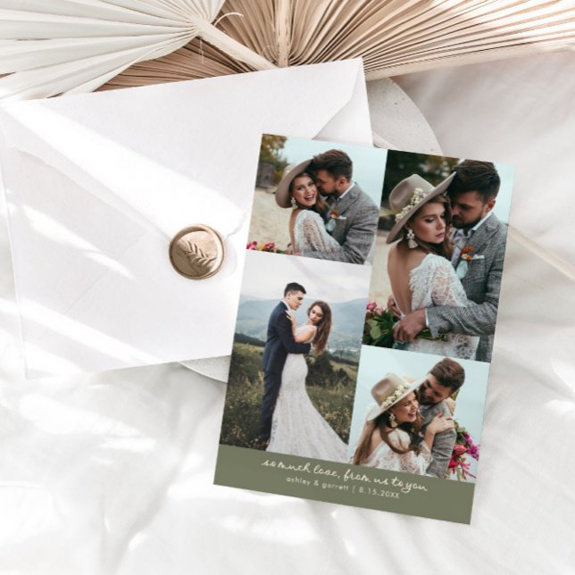 Cartão De Agradecimento So Much Love Elegant Wedding Photo Sage Green (Criador carregado)