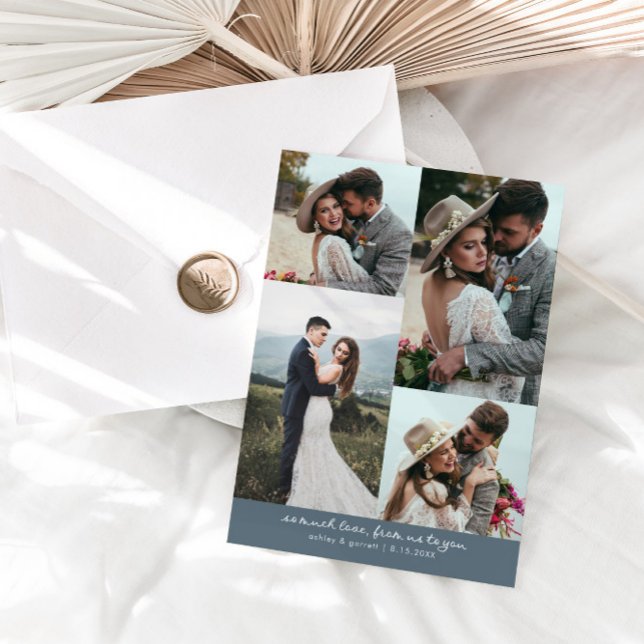 Cartão De Agradecimento So Much Love Elegant Wedding Photo Slate Blue (Criador carregado)