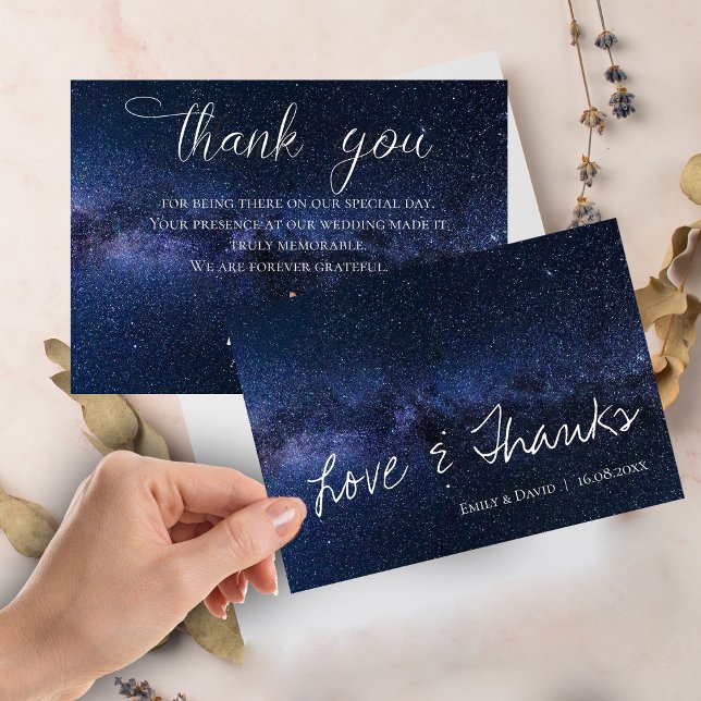 Cartão De Agradecimento Sob O Casamento De Obrigados E Amor Elegante (Under The Stars Elegant Love & Thanks Wedding Thank You Card)