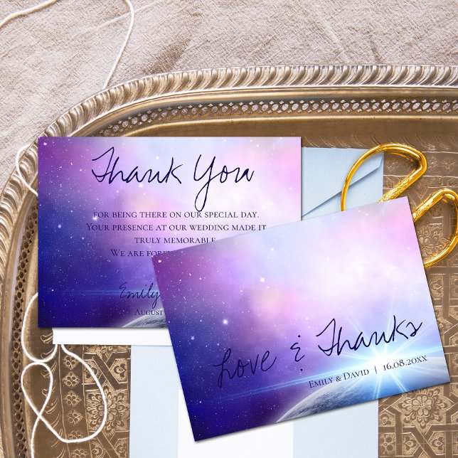 Cartão De Agradecimento Sob O Casamento De Obrigados E Amor Elegante (Under The Stars Elegant Love & Thanks Wedding Thank You Card)