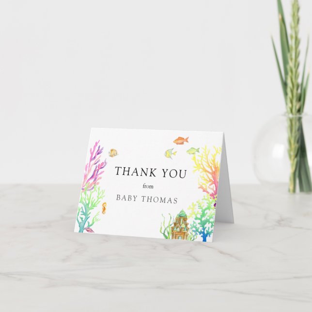 Cartão De Agradecimento Sob o Chá de fraldas do Mar, Obrigado (Frente)