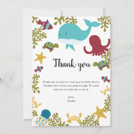 Cartão De Agradecimento Sob o Chá de fraldas do mar Obrigado Kawaii