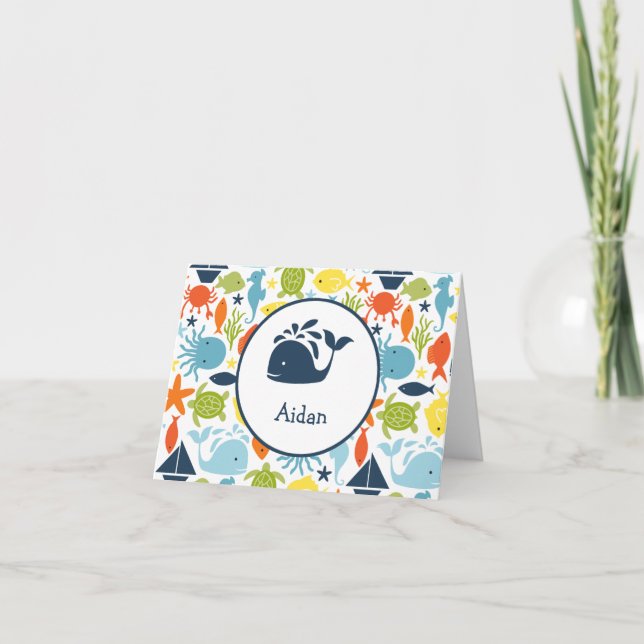 Cartão De Agradecimento Sob o Mar, Aniversário Náutico Obrigado Nota (Frente)