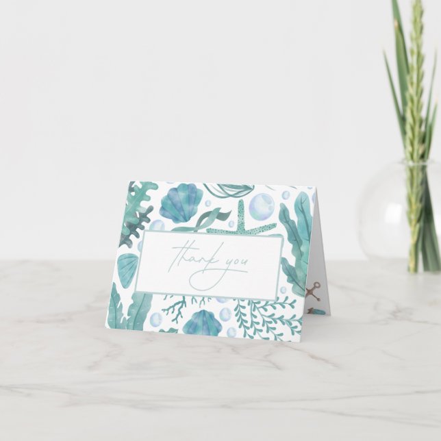 Cartão De Agradecimento Sob o Mar Aquarela Náutica Obrigado (Frente)