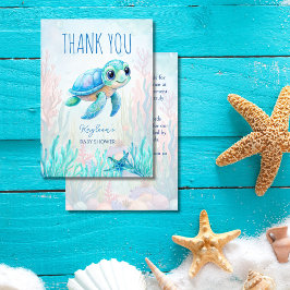 Cartão De Agradecimento Sob o mar, chá de fraldas azul aqua da tartaruga a
