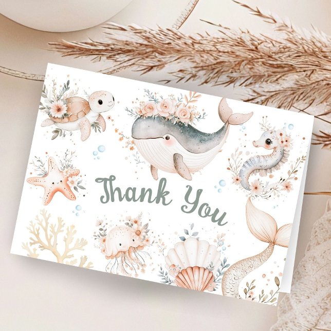 Cartão De Agradecimento Sob o Mar Chá de fraldas Rapariga Dobrada Obrigado (Criador carregado)