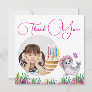 Cartão De Agradecimento Sob O Mar Leão-Marinho Floral Foto Aniversário de