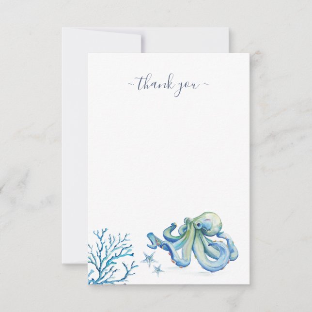 Cartão De Agradecimento Sob O Mar Obrigado Octopus Azul (Frente)