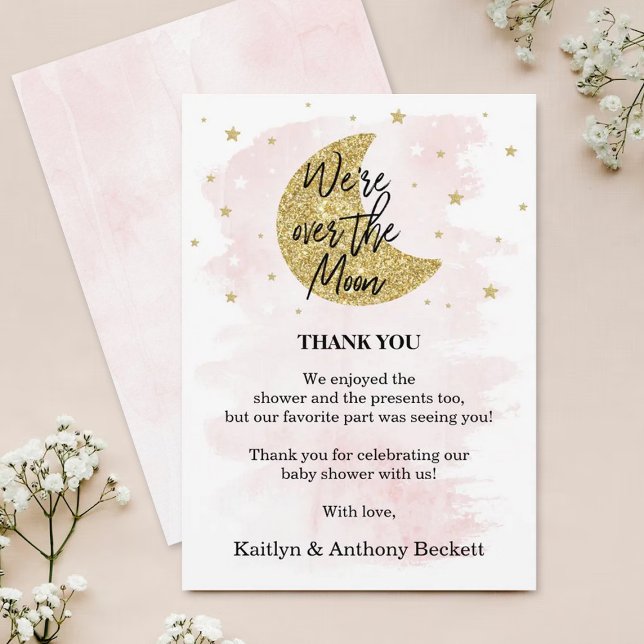 Cartão De Agradecimento Sobre A Lua | Chá de fraldas de raparigas (Criador carregado)