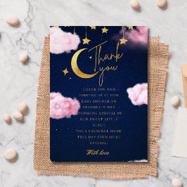 Cartão De Agradecimento Sobre o chá de fraldas rosa das estrelas da Lua