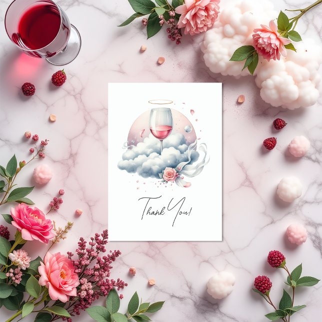 Cartão De Agradecimento Sobre o Chá de panela de Vinho na Nuvem (On Cloud Wine Bridal Shower Thank You Card)