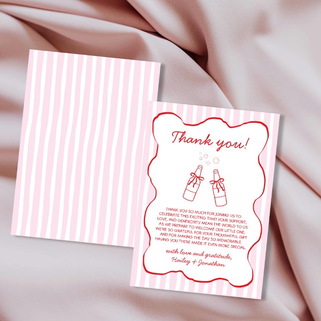 Cartão De Agradecimento Soda Bottle Bow Hand Drawn Pink & Red Wavy (Soda Bottle Bow Hand Drawn Pink & Red Wavy Thank You Card)