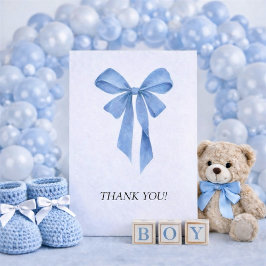 Cartão De Agradecimento Soft Blue Bow Boy Baby Shower