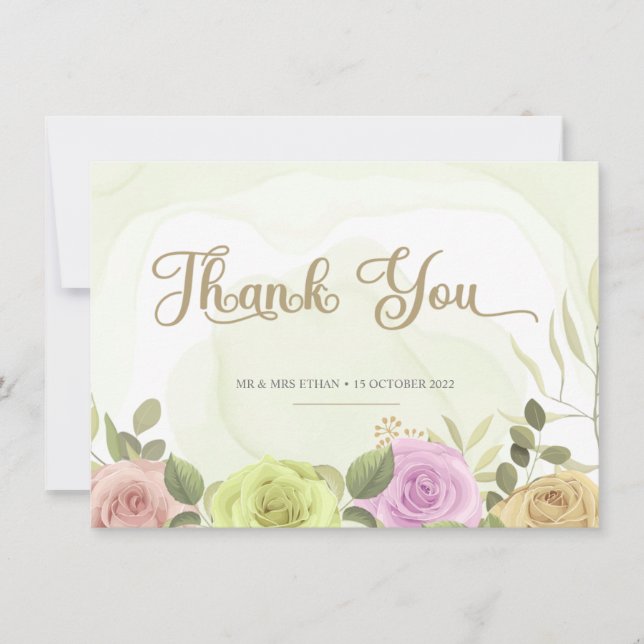 Cartão De Agradecimento Soft Floral Wedding Invitation Thank You Card (Frente)