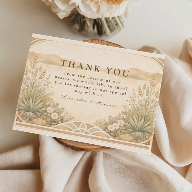 Cartão De Agradecimento Soft Neutral Desert Florals Wedding (Criador carregado)