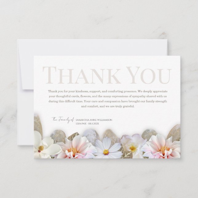 Cartão De Agradecimento Soft Neutral Floral Funeral Thank You Card (Frente)
