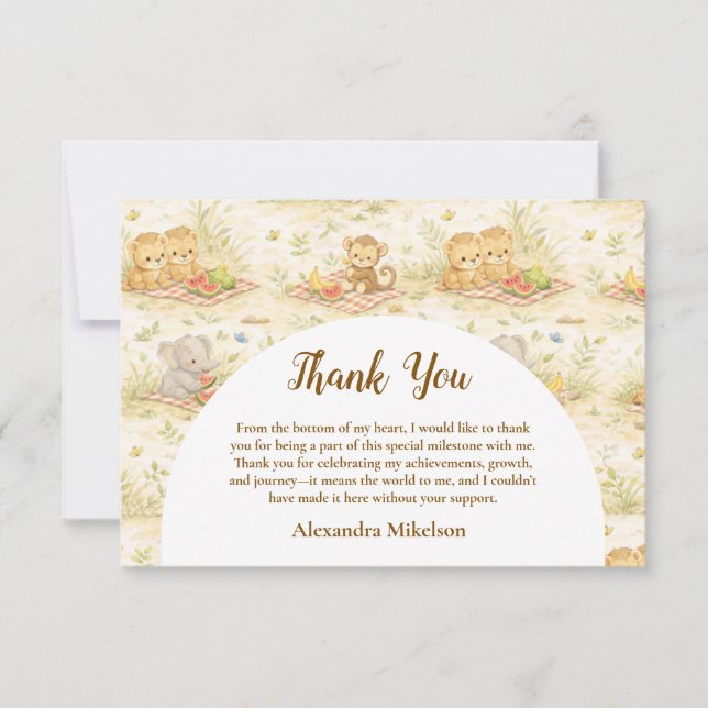 Cartão De Agradecimento Soft Neutral Jungle Wild One First Birthday (Frente)