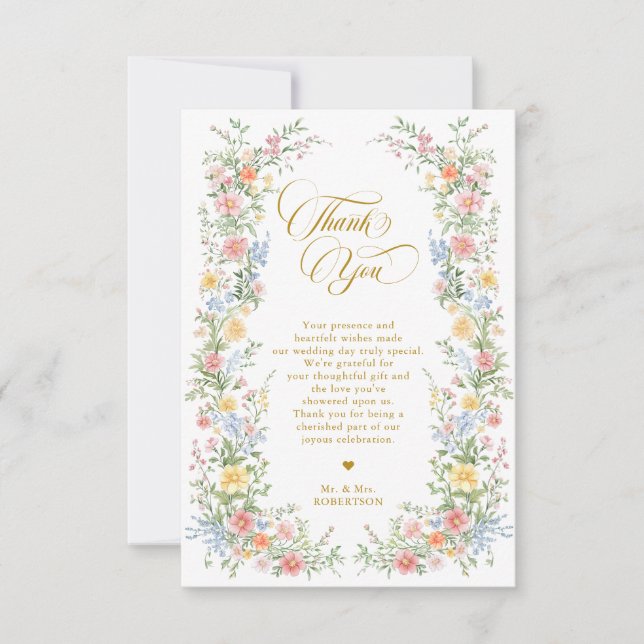 Cartão De Agradecimento Soft Pastel Ornate Spring Garden Gold Wedding (Frente)