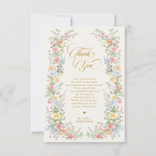 Cartão De Agradecimento Soft Pastel Ornate Spring Garden Gold Wedding (Frente)