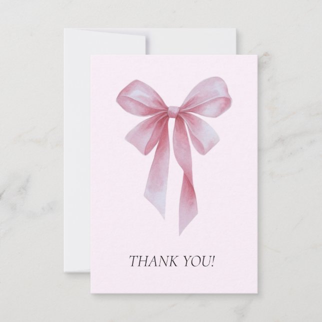 Cartão De Agradecimento Soft Pink Bow Girl Baby Shower (Frente)