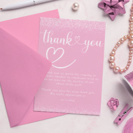 Cartão De Agradecimento Soft Pink Glitter Thank You Heart Script