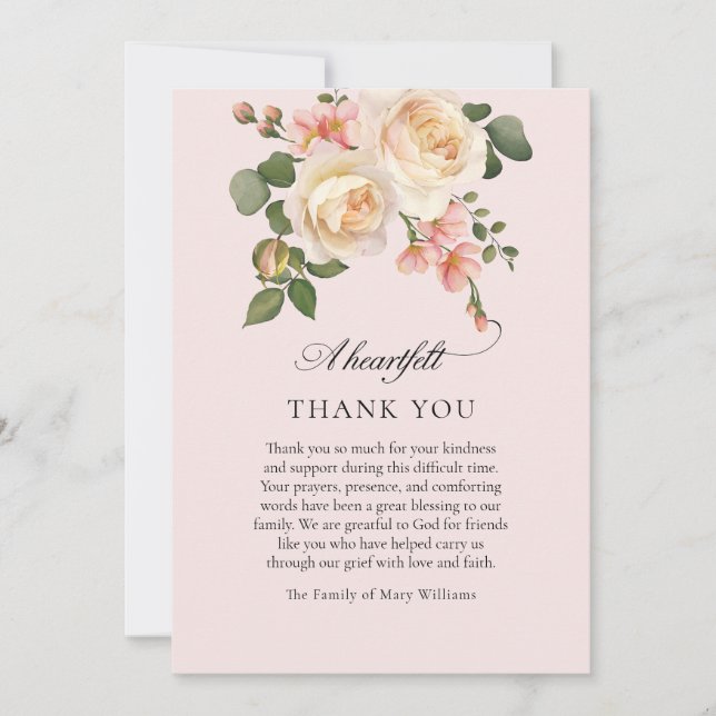 Cartão De Agradecimento Soft Pink Rose Floral Christian Funeral Thank You (Frente)