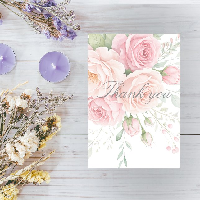 Cartão De Agradecimento soft pink roses floral thank you card (Criador carregado)