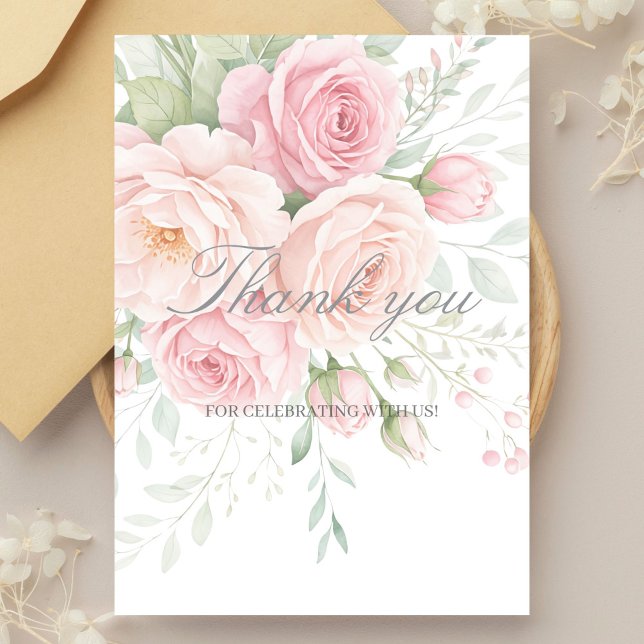 Cartão De Agradecimento soft roses floral thank you card (Criador carregado)