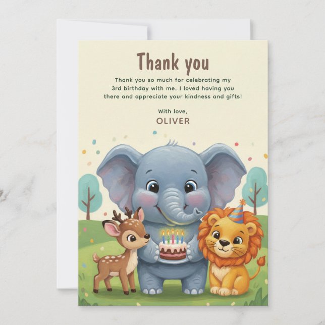 Cartão De Agradecimento Soft Woodland Animals Storybook Birthday (Frente)