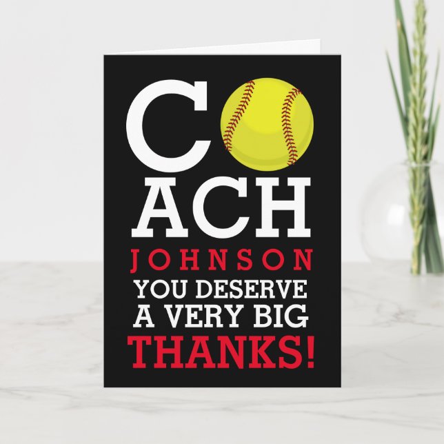 Cartão De Agradecimento Softball Coach Custom Name Thank You (Frente)