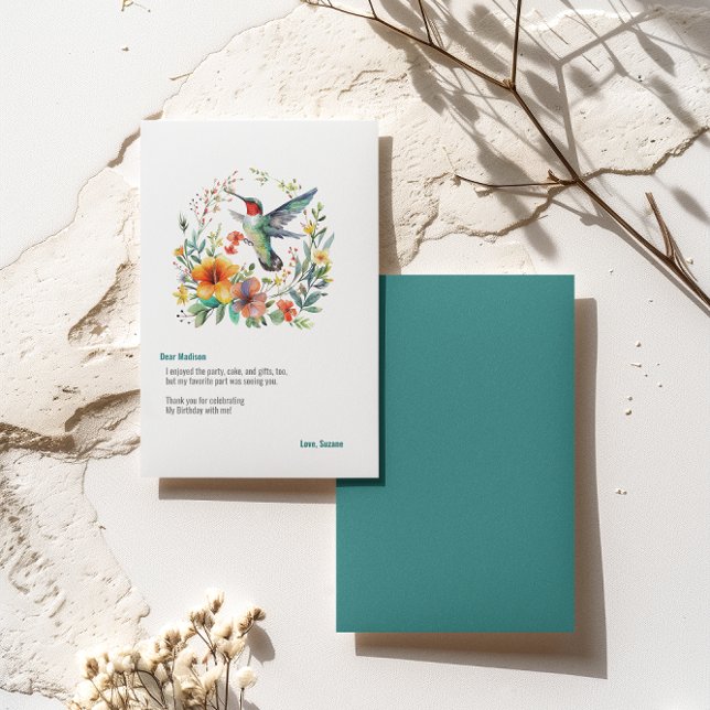 Cartão De Agradecimento Solo Floral de Aves Hummingbird (Criador carregado)