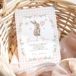 Cartão De Agradecimento Some Bunny is One: Pink Bow Rabbit Girl Birthday