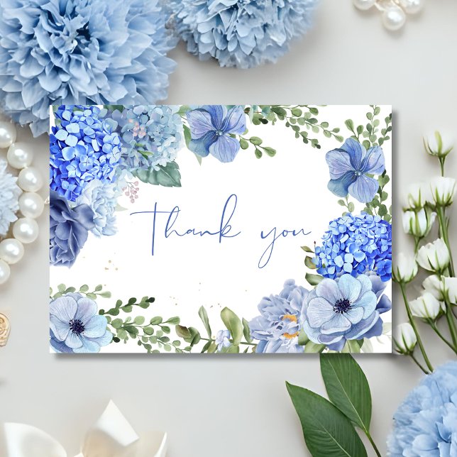 Cartão De Agradecimento Something blue before i do hydrangea bridal shower (Criador carregado)