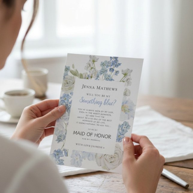 Cartão De Agradecimento Something Blue Maid of Honor Wedding Proposal Card (Criador carregado)