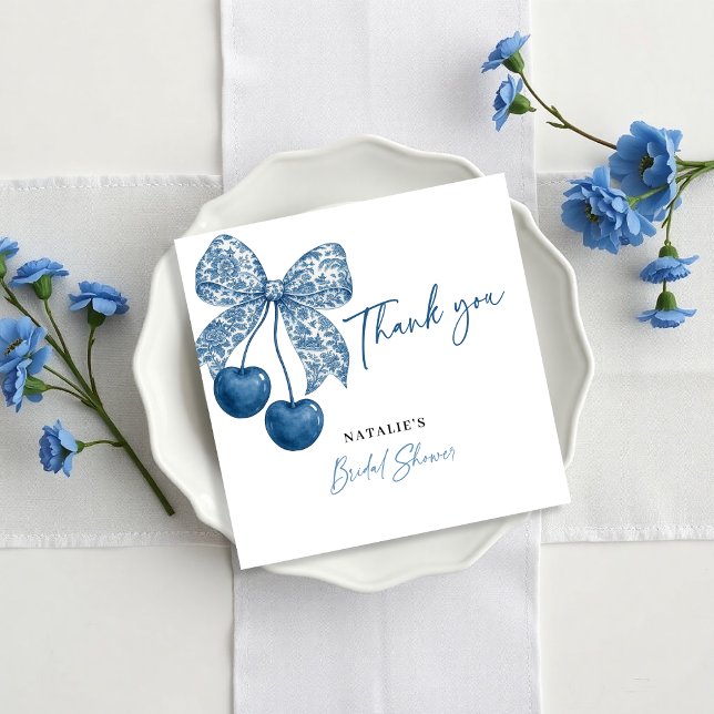 Cartão De Agradecimento Something Blue Theme Blue Bow Bridal Shower (Criador carregado)