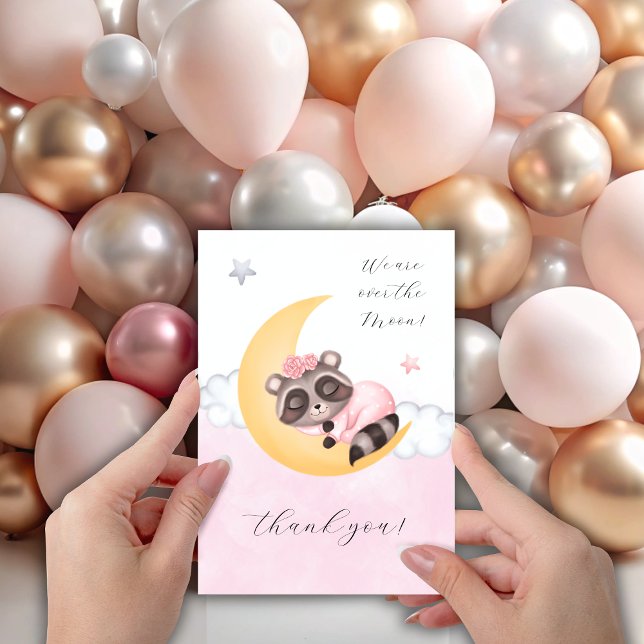 Cartão De Agradecimento sonho sobre o guaxinim da lua (dreamy over the moon baby raccoon thank you card)