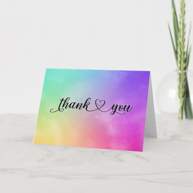 Cartão De Agradecimento Sorrir Obrigado Coração Em Aquarela (Frente)