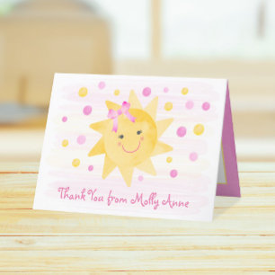 Cartão De Agradecimento Sorriso Sunshine Pontos Rosa e Amarelo Menina