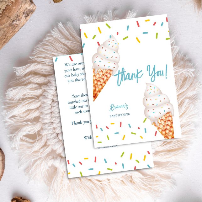 Cartão De Agradecimento Sorvete aqui está o chá de fraldas furtivo (Ice cream here's the scoop baby shower thank you card waffle cones with sprinkles summer baby shower)