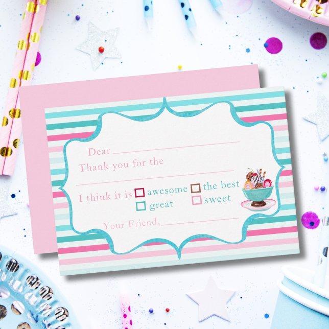 Cartão De Agradecimento Sorvete De Aquarela Sundae Aniversário Preenche O  (Criador carregado)