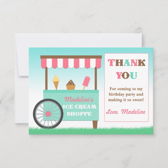 Cartão De Agradecimento Sorvete Festa de aniversário Obrigado (Frente)