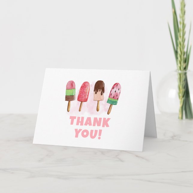 Cartão De Agradecimento Sorvete Rosa, Chá de fraldas de picles (Frente)