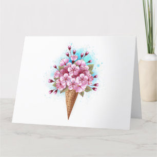 Cartão De Agradecimento Sorvete Waffle Rosa Sakura Cone