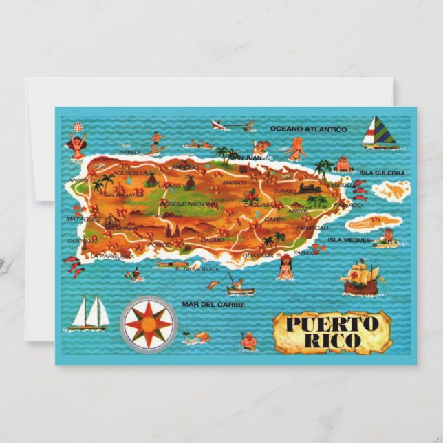 Cartão De Agradecimento Spanish Puerto Rico 5x7 Map Postcard (Frente)